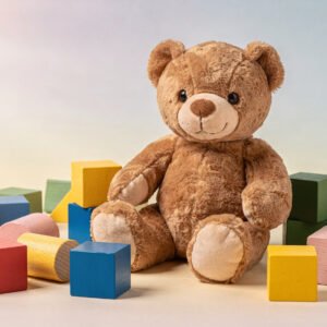Teddy bear and toy blocks